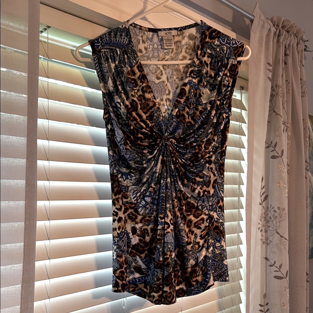 Cache’ Women's Leopard Print Top - Blue and Brown